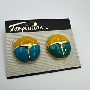 Temptations Gold and Teal Earrings vintage